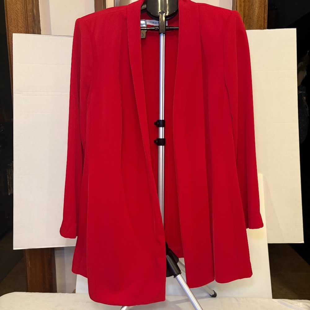 Calvin Klein Womens 1X Red Blazer/Jacket Open Front Office Business Professional